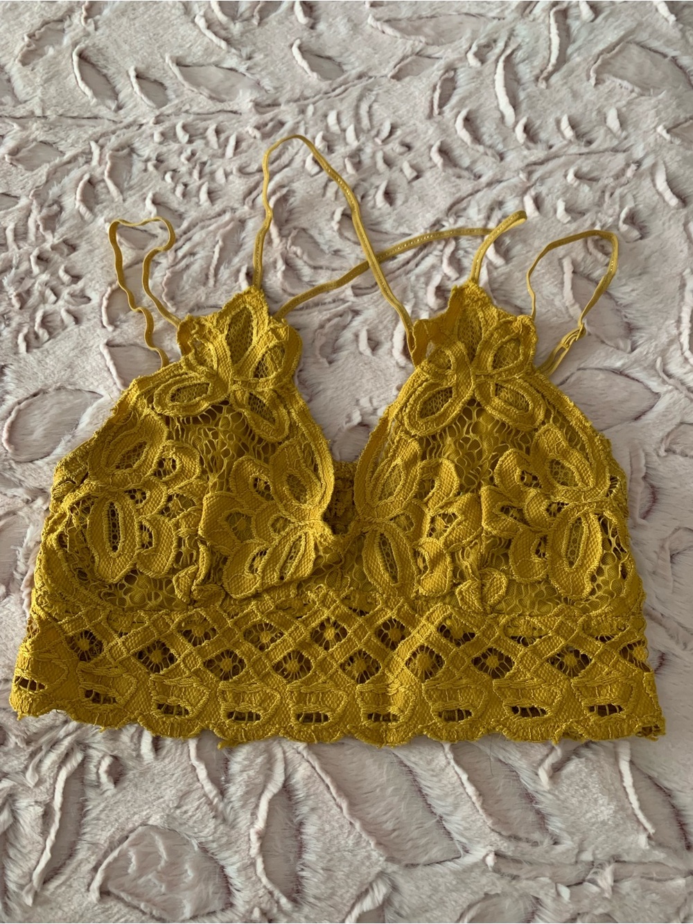 Anemone Elise Lace Bralette Large Mustard Yellow Strappy Racerback New